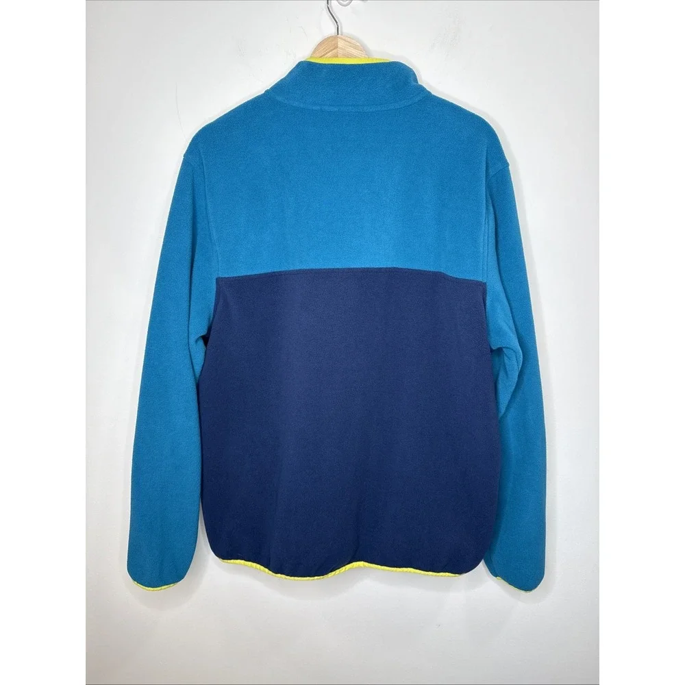 Lands' End Fleece T 1/4 Snap Pullover Men's L‎ Blue Yellow Color Block Popover